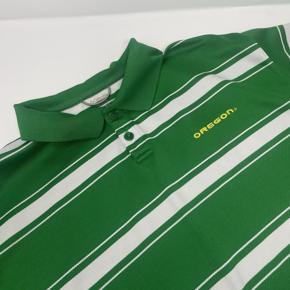 Oregon Ducks Columbia Omni-Shade Polo Shirt Mens L Green Stripe Golf NCAA